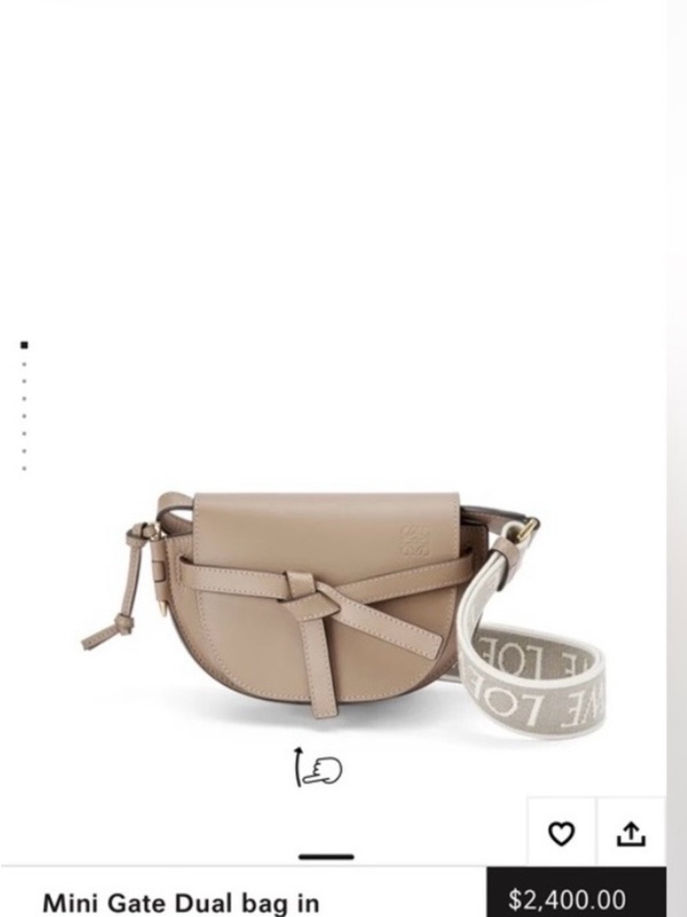 NEW Loewe Mini Gate Dual Crossbody Bag in Taupe Beige Soft Calfskin and Jaquard